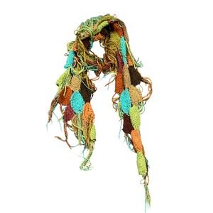 BKE Boho Crochet Patchwork Scarf Multi Color Fringe Tribal